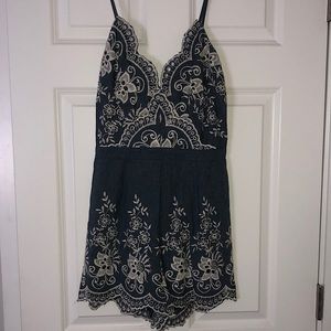 Denim and floral romper